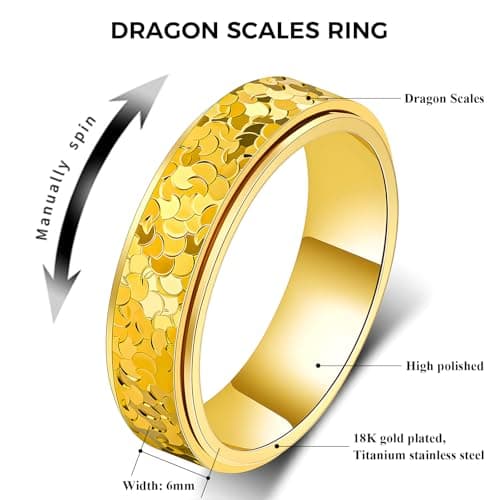 MHWTTY Gold Fidget Ring Women- Dragon Scales Wedding Band for Anxiety Men Spinner Stainless Steel Promise Engagement Size 8 - Thumbnail 6