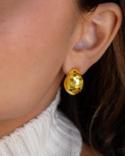 UANNEAU Gold Chunky Earrings for Women Trendy, 14K Gold Plated Dainty Disco Earrings Statement Minimalist Hypoallergenic Stud Earrings - Thumbnail 2
