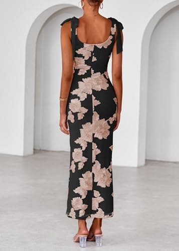 Lazysmile Womens Floral Embroidered Maxi Dress Sleeveless V Neck Tie Strap Ribbon Flower Mesh Party Cocktail Dresses - Thumbnail 2