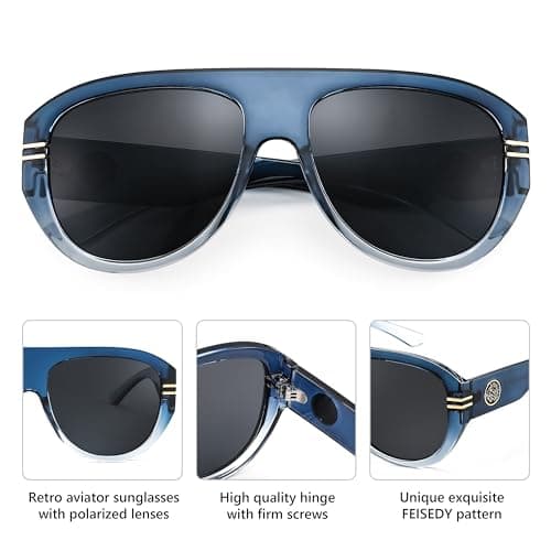 FEISEDY Retro Polarized Oversized Sunglasses for Men Women Trendy 70s Vintage Plastic Frame Sun Glasses B4150 - Thumbnail 4