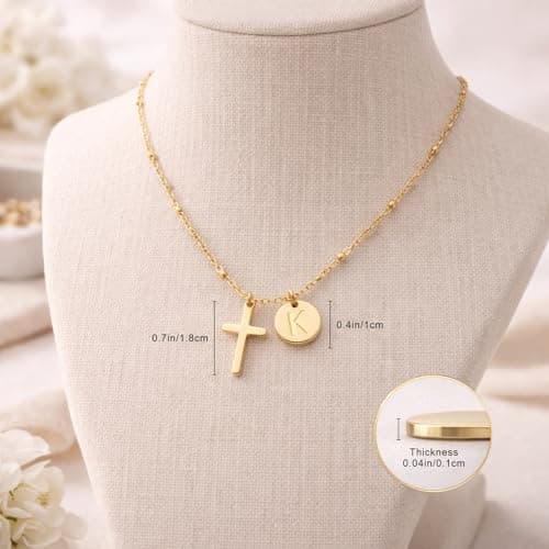 Fohufo Gold Cross Necklace for Women - Easter Basket Stuffers for Adult, Christian Gifts for Women Gold Cross Necklace, Initial Necklaces, Easter Christian Birthday Gifts, E Initial Necklaces - Thumbnail 5