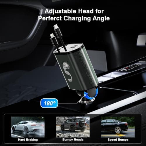 Retractable Car Charger USB C Fast Charging 120W, Car Accessories Cigarette Lighter Adapter Car iPhone17 16 15 14 13, Galaxy S26, Pixel Charger Travel Essentials Gift for Travelers, Men, Women - Thumbnail 5