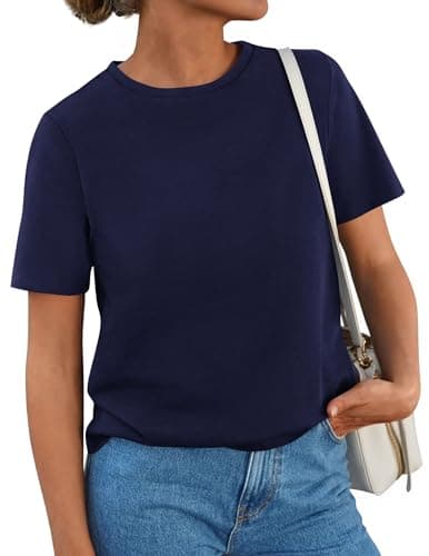 PRETTYGARDEN Womens Short Sleeve Tops Summer 2026 Casual Crewneck Cotton Basic Tee Shirts Fashion Clothing Spring Outfits(Navy,Medium) - Image 1