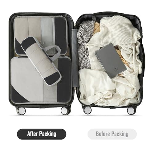 WOOMADA Compression Packing Cubes for Suitcases Travel Essentials 6 Set Rectangle Mesh Expandable Travel Bags Organizer for Luggage(Charcoal) - Thumbnail 5