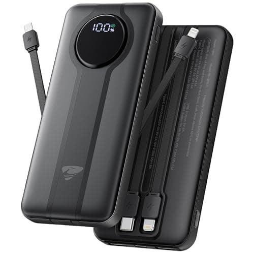 Aioneus Portable Charger, 10000mAh Power Bank with Built in Cables, 22.5W USB C in/Out Fast Charging Powerbank, Slim Travel Battery Charger Pack for iPhone 16 15 Samsung Galaxy S24 S10e Android Phone