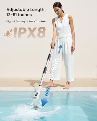 Antime Electric Spin Scrubber with LED Light, IPX8 Waterproof Cleaning Brush with LCD Display, 5 Replaceable Brush Heads, Shower Scrubber with 25kg Torque, 90min Runtime for Bathroom, Kitchen, Tile - Thumbnail 5