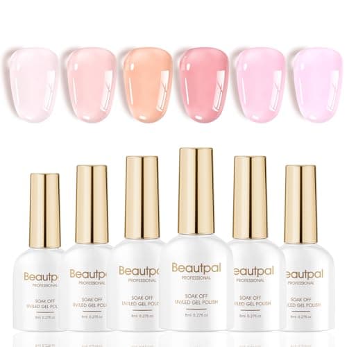 Larvall Beautpal Milky Jelly Gel Nail Polish Set of 6 Colors 8ml Nude Pink Transparent Gel Polish Sheer Nude Gel Polish Kit for Salon Gel Manicure and Nail Art DIY at Home - Image 1
