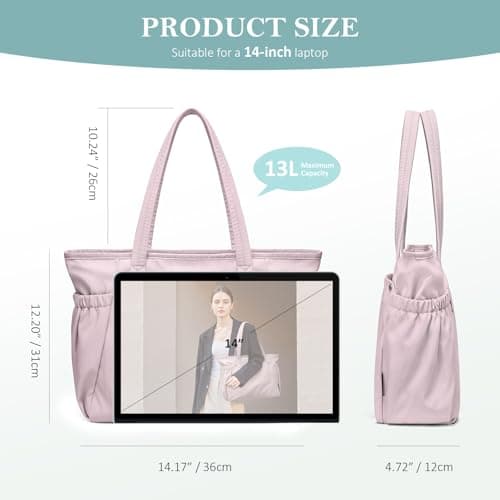 GOLF QUALITY Tote Bag for Women, Work Bags with Zipper Computer Laptop Shoulder Handbag with Compartments for Travel, Daily,Fit 14Inch,Pink - Thumbnail 6