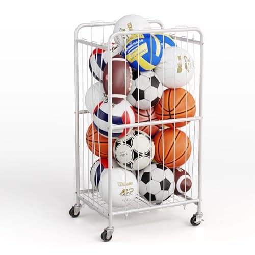 Olldide 250L 43-Inch Large Ball Storage Basket with Wheels, Rolling Cart Sports Equipment Garage Organizer with Elastic Rope for Easy Access, Holder For Basketball, Soccer, Volleyball, Football - Image 1