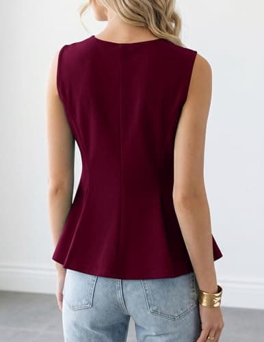 APRRAIN Peplum Tank Tops for Women Dressy Business Casual Work Sleeveless Blouse Summer Office Suit Vest Top Shirts 2026 Trendy Outfits Professional Clothes Wine Red - Thumbnail 5