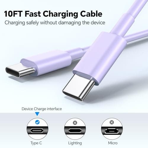 20W USB C Wall Charger Block,Compatibile with Phone 15 16 17 Pro Charger Fast Charging with 10FT Long Type C Cable,for Phone16/15 Pro Max,16Plus,15Plus,I-Pad/Pad Pro/Air/Samsumg and More(Purple,Red) - Thumbnail 5