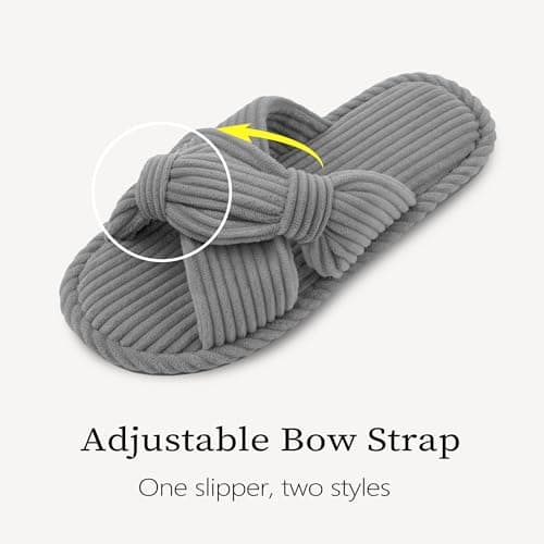 IPSAE House Slippers for Woman Memory Foam Open Toe Slippers Corduroy Cross Bow Womens Slipper Slides Comfy Indoor Bedroom Slip On Shoes - Thumbnail 2