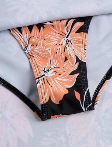 ZAFUL Bikini Sets for Women Two Piece Swimsuit High Waisted Bikinis Skirt Swim Suits for Women Tummy Control Bathing Suits Black Flower XL - Thumbnail 2