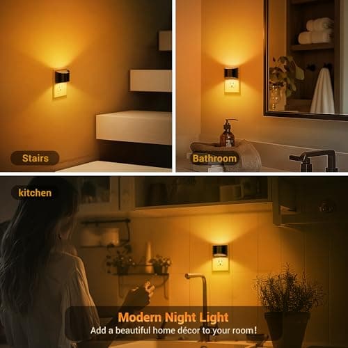 JandCase Night Light, Modern Night Lights Plug into Wall,2 Pack Dusk to Dawn Sensor Nightlight, Amber Brightness Adjustable Nightlight for Kids Bathroom Hallway Kitchen Bedroom Decor - Thumbnail 6