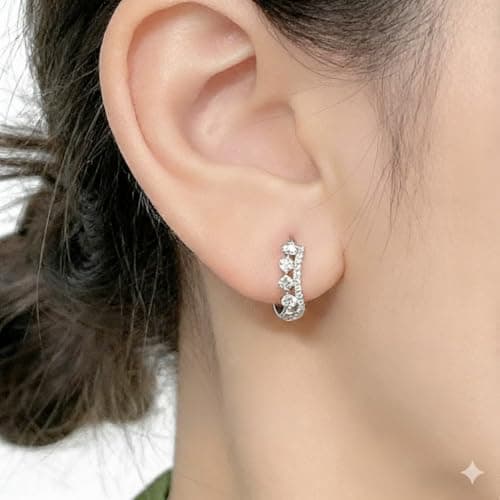 GIRIOIZ High-Carbon Diamond Hoop Earrings for Women Sterling Silver Cuff Earrings Drop Huggie Stud Halo Earrings with 18K (Silver8) - Thumbnail 4