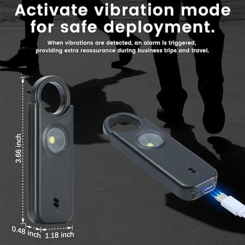TIPSEAN Personal Safety Alarm - 135dB Ultra Loud Siren with LED Strobe Light, USB-C Rechargeable, Compact Keychain Alarm for Women/Men, Emergency Flashlight & Vibration Alert(Black) - Thumbnail 6