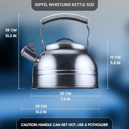 GIPFEL INTERNATIONAL Whistling Tea Kettle Stovetop - Food Grade Stainless Steel Teapot for Stove Top with Ergonomic Handle for Gas, Induction, Electric Stovetops 2.3 Quart - Thumbnail 4