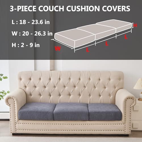 Genina 100% Waterproof Couch Cushion Covers for Pets - Stretch Sofa Seat Cover for Dogs Jacquard Non Slip Sectional Couch Covers Sofa Slipcovers Washable (3 Pieces, Dark Gray) - Thumbnail 2