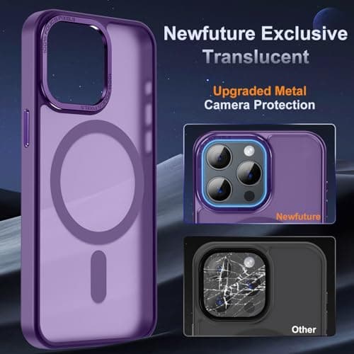 Newfuture Upgraded Magnetic for iPhone 15 Pro Max Case [Compatible with Magsafe] [Mil-Grade Protection], Pocket-Friendly, Slim Translucent Phone Case Cover for iPhone 15 Pro Max 6.7", Deep Purple - Thumbnail 4