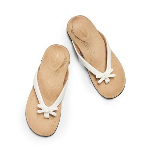 DREAM PAIRS Women's Arch Support Flip Flops Comfortable Dressy Orthopedic Thong Sandals Slides with Bow for Walking Summer Vacation,Size 7,White,DWUMFF2506 - Thumbnail 6