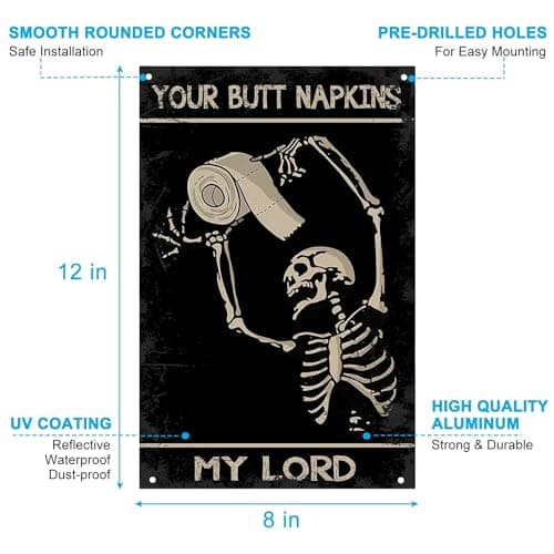 Carastora Vintage Metal Tin Sign Funny Sarcastic Party Wall Art Decor Signs Funny Skull Bathroom Signs Medieval Themed Home Room Rustic Toilets Vintage Posters Skull Enthusiast Novelty Gifts My Lady - Thumbnail 6