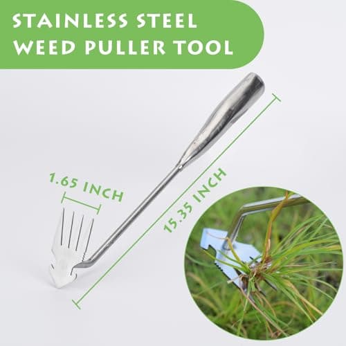 Jahenway Weed Puller Tool, Stainless Steel Gardening Hand Weeder Tools, Weeding Artifact Uprooting Weeding Tool, Weed Removal Tool, 4-Tooth Dual Purpose Manual Weed Pulling Tool for Yard Garden - Thumbnail 2