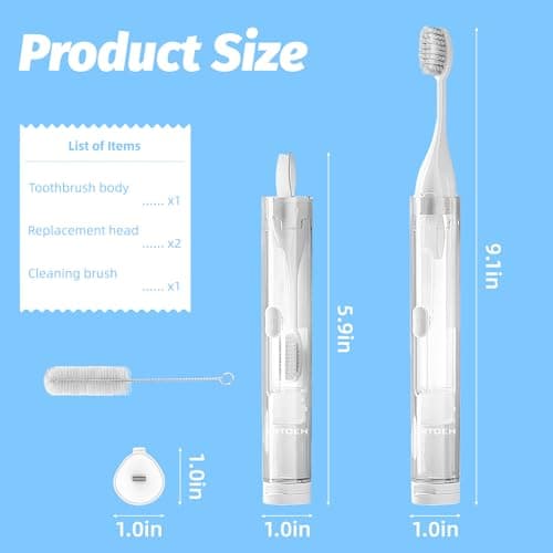 LRTOEH Travel Toothbrush with Built-in Toothpaste Container, Foldable Toothbrush with 2 Soft Brush Head, Portable Reusable Toothbrushes for Business Trips, Camping, Travel Size（White） - Thumbnail 2