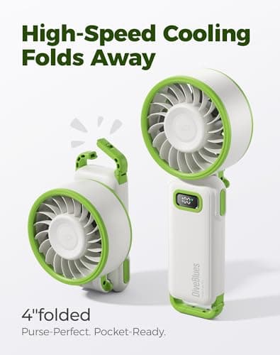 Diveblues Portable Turbo Fan, 7.4m/s High Speed Handheld Fan, 180° Foldable 4-in-1 Personal Neck Fan with Carabiner Clip, 100 Speed Stepless Control, USB-C Rechargeable for Travel, Makeup Hot Flashes - Thumbnail 3