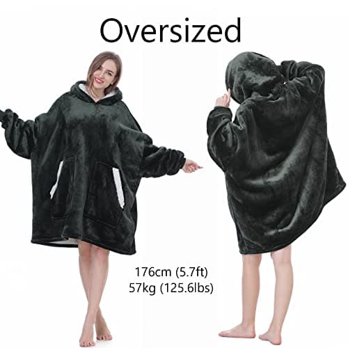 Kipswiza Oversized Wearable Blanket Hoodie Gifts for Mom Dad, Soft Warm Sherpa Fleece Blankets Sweatshirt with Big Pockets for Women Men Dad Mom Friends (Greenish-Gray) - Thumbnail 5