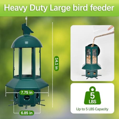 Professional Squirrel Proof Bird Feeders - Sorflife Large Capacity 5.06 lbs, Reliable and Rust Resistant Metal Bird Feeding Station for Prevents Squirrels from Stealing Food and Easy Refilling Green - Thumbnail 3