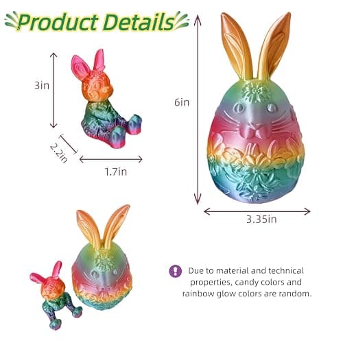 JimZePong 3D Printed Easter Eggs with Bunny Inside, Prefilled Easter Bunny Egg Alternative, 3D Printed Articulated Rabbit Surprise Egg for Easter Hunt, Baskets & Spring Decor (1Egg，1Bunny) - Thumbnail 2