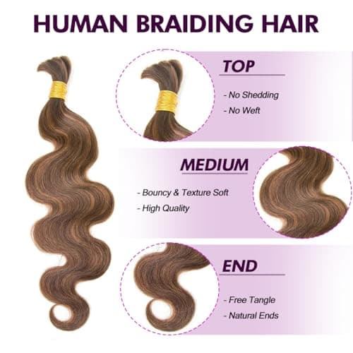 MsFan Boho Human Hair 100G 100% Brazilian Human Braiding Hair Body Wave #4/30 Human Hair for Boho Braids 20 Inch - Thumbnail 3
