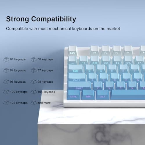 PBT Keycaps -Blue Side Print Key Cap Set, Double Shot Shine Through Custom Key caps, Cherry Profile 133 Keys for Mechanical Keyboards Gradient Blue - Thumbnail 2