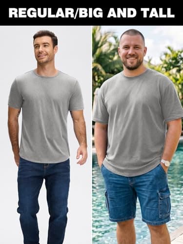 JEMLDL Mens T Shirts Short Sleeve Classic Basic T-Shirts Gym Workout Athletic Crew Neck Shirt Gray Big and Tall 5XL - Thumbnail 5