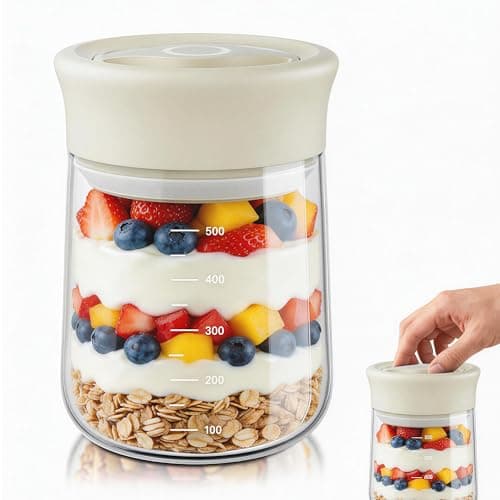OURCABECUE Overnight Oats containers with Lids, Upgraded Easy Open quarter twist, 16 oz Glass Food Storage Jars, Wide Mouth Mason Salad Jars for Meal Prep, Coffee Beans, Grains, Loose Tea and More - Image 1