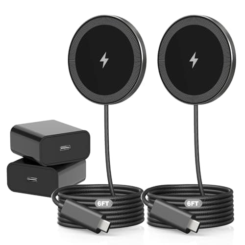6FT Magnetic Wireless Charger Charging Pad - 15W Qi Fast Phone Charger Puck for Apple iPhone 17 16 15 14 13 12 Series & AirPods 4 3 2 Pro, Phone Charging Pad with Plug for Desk & Travel, 2Pack Black - Image 1