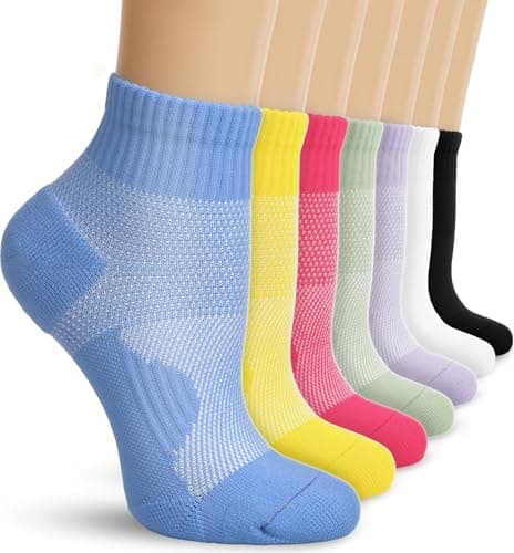 DHSO 7 Pairs Cushioned Ankle Compression Socks for Women Plantar Fasciitis Running Wicking Socks with Arch Support(Mix of Colors,Large-X-Large) - Image 1