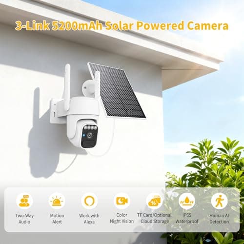 3-Link Solar Security Cameras Wireless Outdoor 2 Packs, Color Night Vision, SD/Cloud Storage, 2-Way Talk, 2.4GHz WiFi, IP65 Waterproof, 360° View - Thumbnail 2