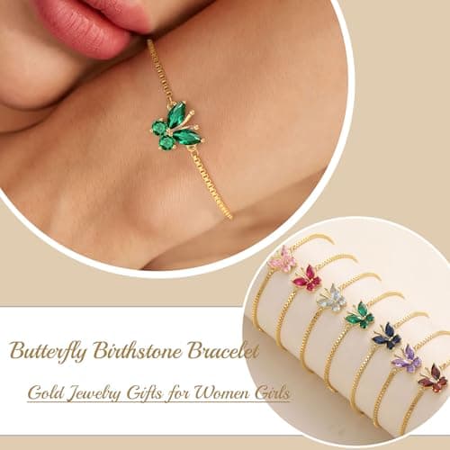 Sistble Butterfly Birthstone Bracelet October Birthday Gifts for Women Tourmaline Bracelet Dainty Gold Bracelets for Teens Jewelry Anniversary Mothers Day Birthday Gifts - Thumbnail 2