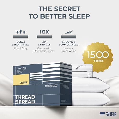 THREAD SPREAD 100% Egyptian Cotton Sheets Queen Size - Luxury 1500 Series Queen Sheet Set Egyptian Cotton (4 PC, White), Silky Soft, Sateen Weave, Cooling & Breathable, 17" Deep Pocket Bed Set - Thumbnail 5