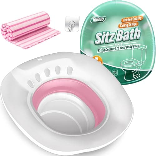 RUGUO Sitz Bath for Toilet Seat - Yoni Steam Seat - Sitz Bath for Hemorrhoids and Postpartum Care - Portable Bidet BPA Free - Foldable Basin for Epsom Salt Soak - Pink - Image 1