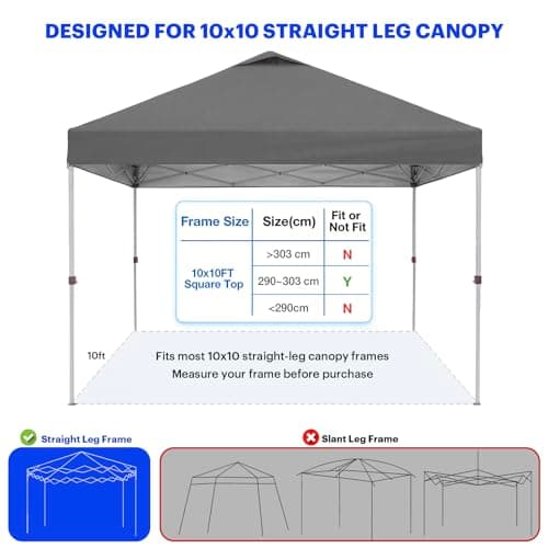 10x10ft Replacement Canopy Top with Air Vent— Instant Canopy Top Cover ONLY,Canopy Tent Top Cover for Straight Leg Canopy Frame - for Outdoor Garden Patio Sun Shade,No Frame (Dark Gray) - Thumbnail 2