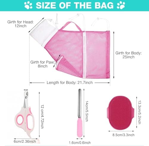 MINOCHI Cat Bathing Bag for Grooming, Pet Wash Bag with Adjustable Neck & Zipper, Anti Scratch Cat Shower Bag with Mesh Breathable, Portable Pet Restraint Bag for Bathing, Ear Cleaning (Pink) - Thumbnail 2