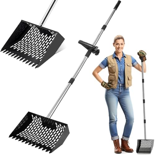 Jesosia Metal Chicken Poop Scooper & Rake 2-in-1 Stainless Steel Shovel Head & Adjustable Handle with Ergonomic Grip Durable Sand Sifting Litter Shovel for Chicken Coops & Small Farm Animals - Image 1