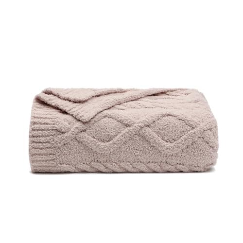 bearberry Plush Fleece Blanket Ultra Cozy & Warm Cable Knit - Machine Washable Throw for Living Room, Bedroom, Office | Lightweight Fuzzy Blanket for Adults, Kids, Pets (Beige, 40”x50”) - Image 1