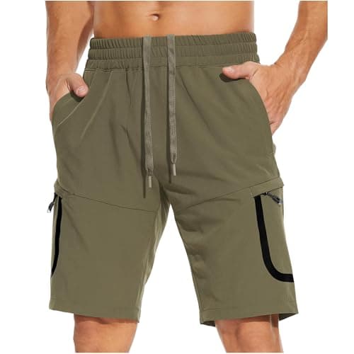 MOURCE Men's Quick Dry Hiking Shorts 9 Inch Lightweight Outdoor Beach Cargo Shorts, Army Green 3XL - Image 1