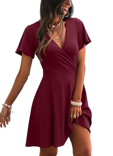 Women's Cocktail Wrap Dress Mother of the Bride Dresses for Women Midi Formal Outfits Wrap V Neck Burgundy S - Image 1