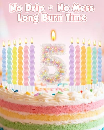 Birthday Candles for Cake, Pink Number Candles, Cake Candles with Greeting Card for Birthday Party Wedding Anniversary Celebrations（5 Candle,White Number Macaron） - Thumbnail 5