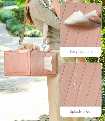 VKSAO Pink Diaper Caddy Organizer – Portable Storage Basket with Shoulder Strap & Stroller Hooks, Splashproof Quilted Nursery & Car Tote for Baby Girl Shower Gift, Baby Registry, Blush Pink - Thumbnail 5