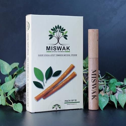 MISWAK Sticks - Pack of 10 Natural Toothbrush Sticks with Wooden Holder | Sewak Sticks for Teeth | Authentic Peelu Wood (Salvadora Persica) | Teeth Whitening & Gum Strengthening - Image 1